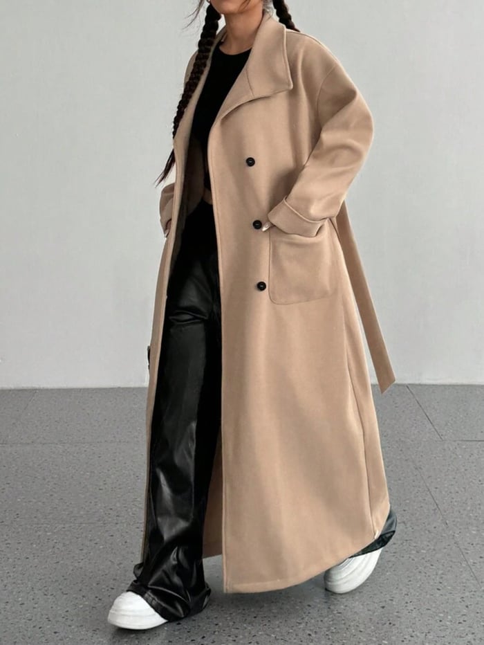 Woven Long Coat - Beige image